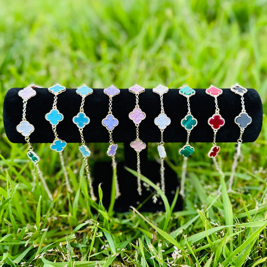 Gold Plated 4 Leaf Clover Bracelet multiple colors