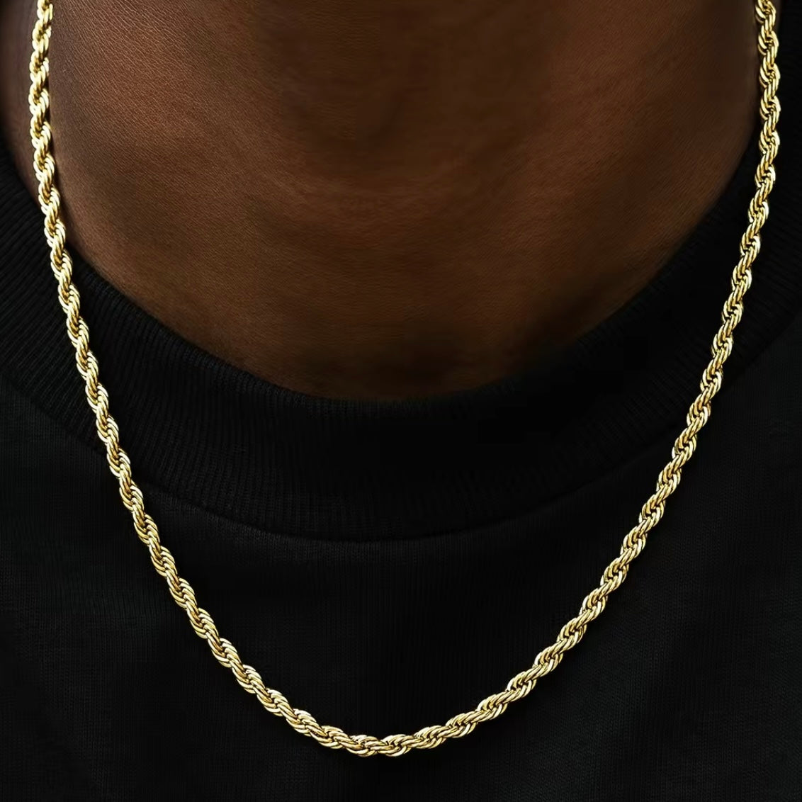 Unisex 14K Gold Plated Rope Necklace Chain