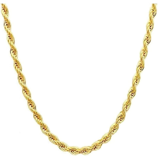 Unisex 14K Gold Plated Rope Necklace Chain