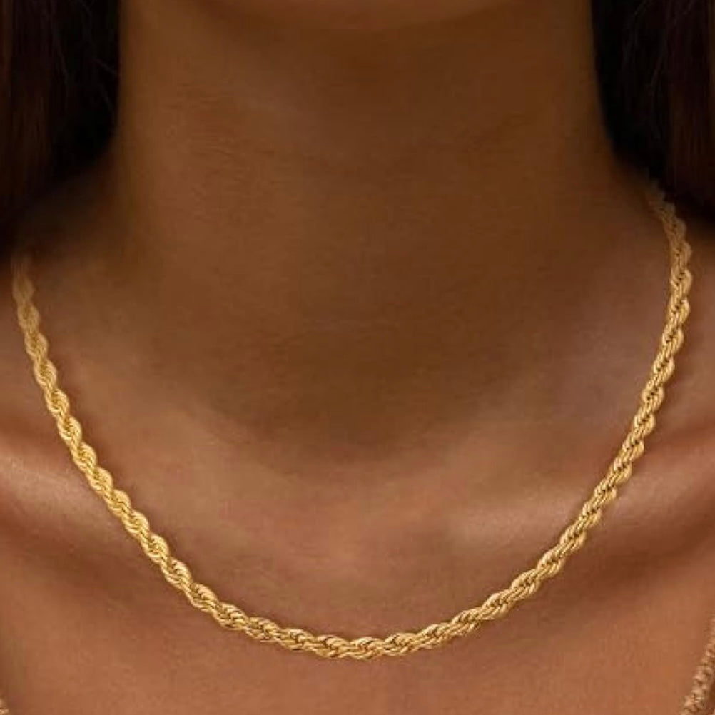 Unisex 14K Gold Plated Rope Necklace Chain