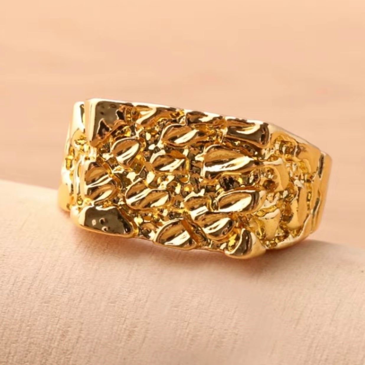 Men Nugget Ring Gold Plated
