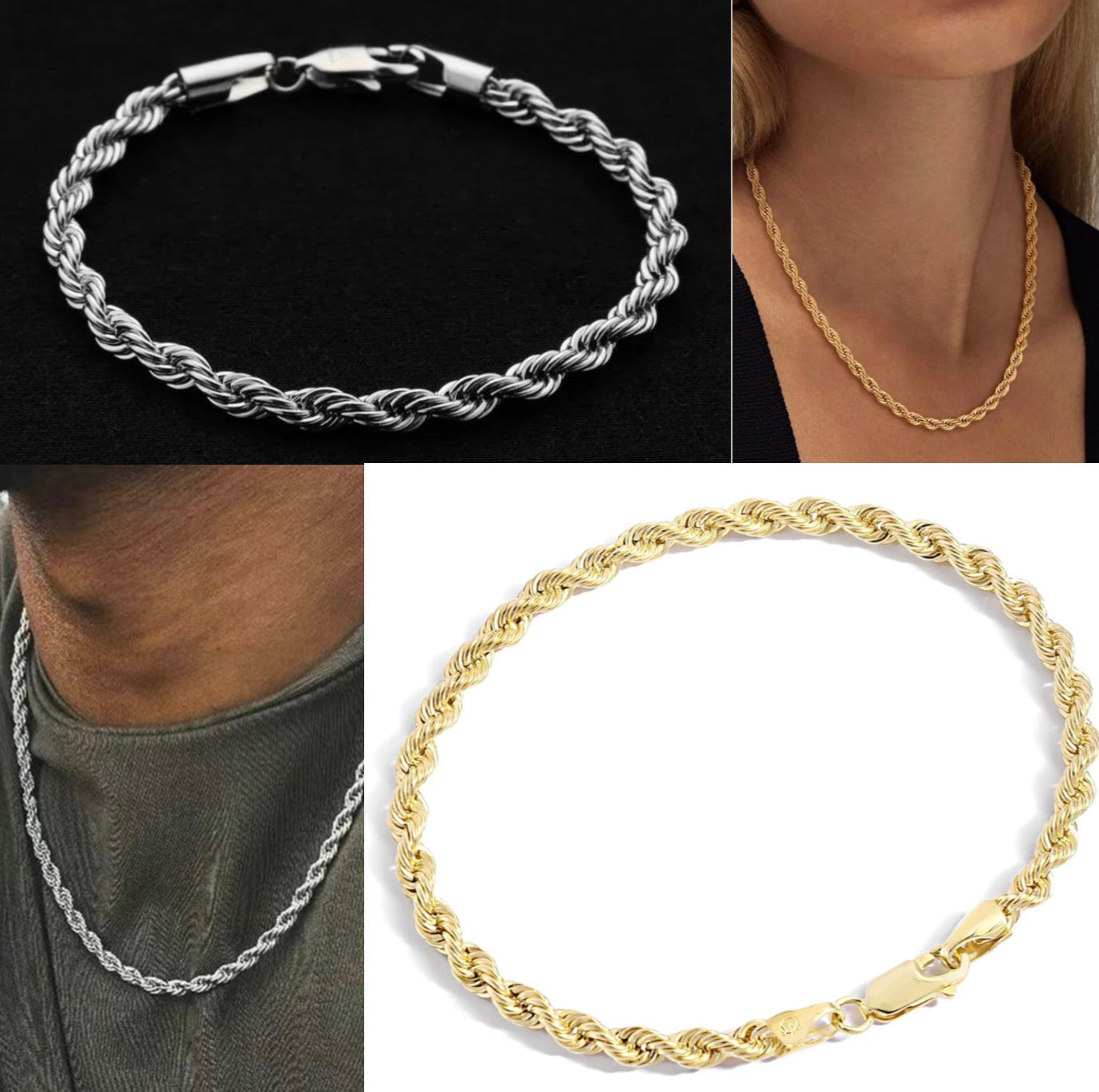 Gold and Silver Plated Rope Chain Jewelry