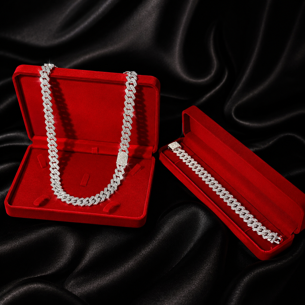 Luxury Iced Out Cuban Link Necklace And Bracelet Set | Gold and Silver Plated | Hip Hop Jewelry