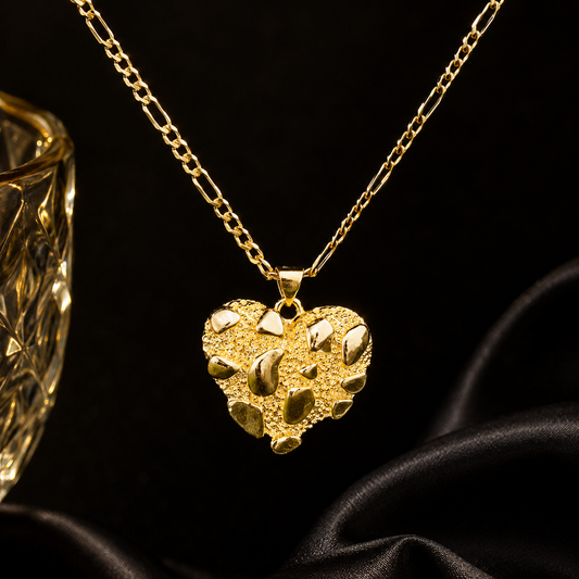 Gold Plated 18 Inches Nugget Heart Necklace and Earrings Set