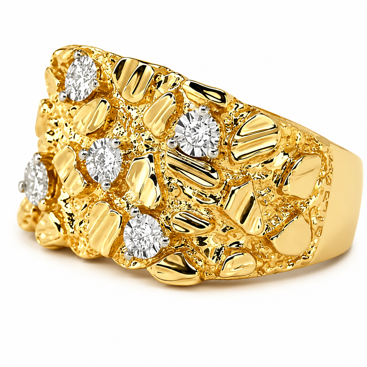 Gold Plated Nugget Ring With Stones