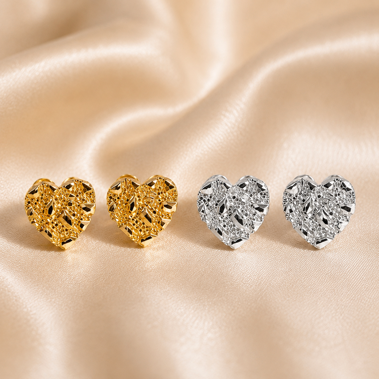Gold/Silver Plated Nugget Heart Earrings