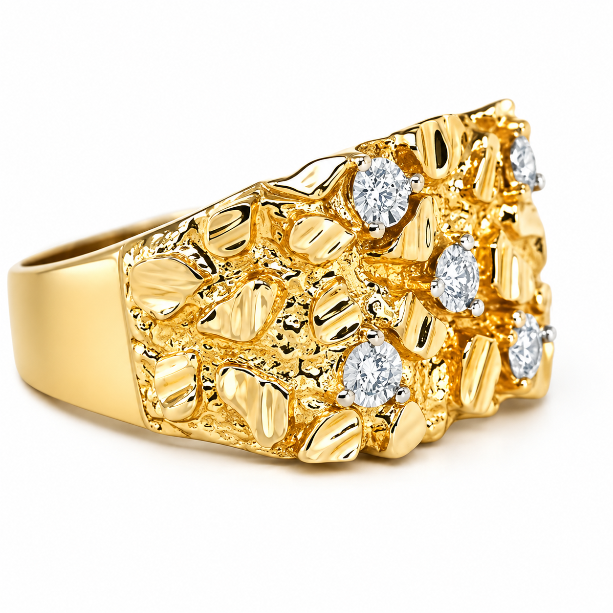 Gold Plated Nugget Ring With Stones