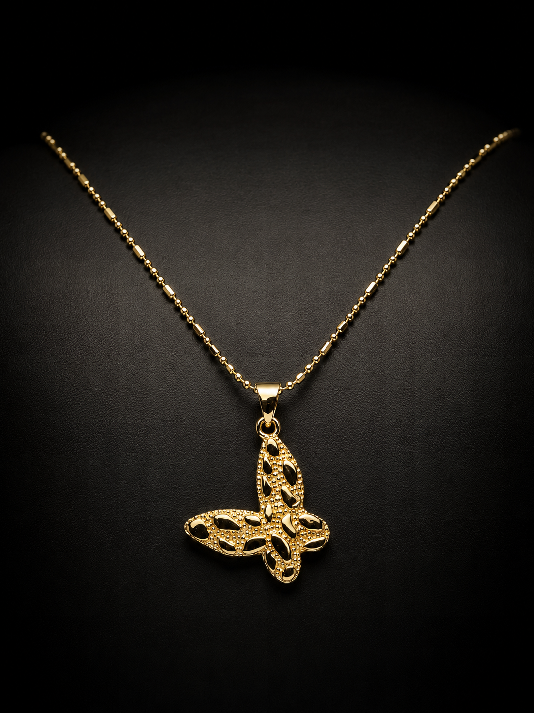 Gold Plated Butterfly Nugget Pendant with Chain
