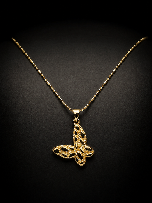 Gold Plated Butterfly Nugget Pendant with Chain