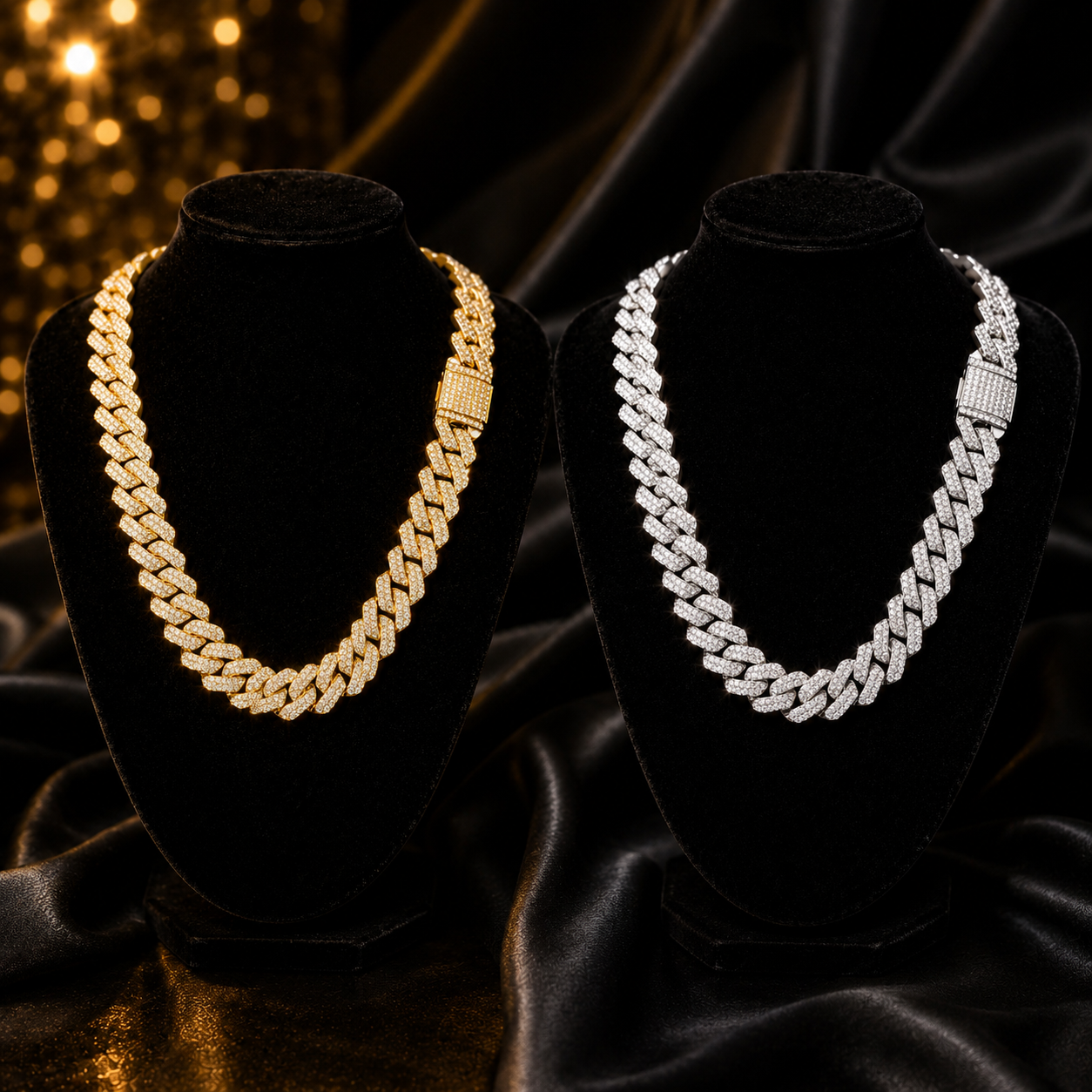 Luxury Iced Out Cuban Link Necklace And Bracelet Set | Gold and Silver Plated | Hip Hop Jewelry