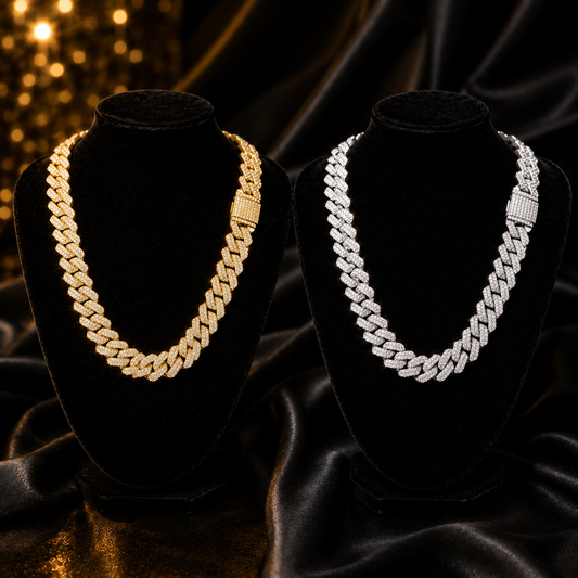 Luxury Iced Out Cuban Link Necklace And Bracelet Set | Gold and Silver Plated | Hip Hop Jewelry