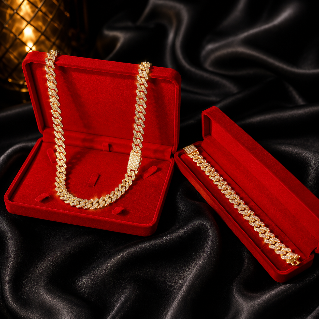 Luxury Iced Out Cuban Link Necklace And Bracelet Set | Gold and Silver Plated | Hip Hop Jewelry