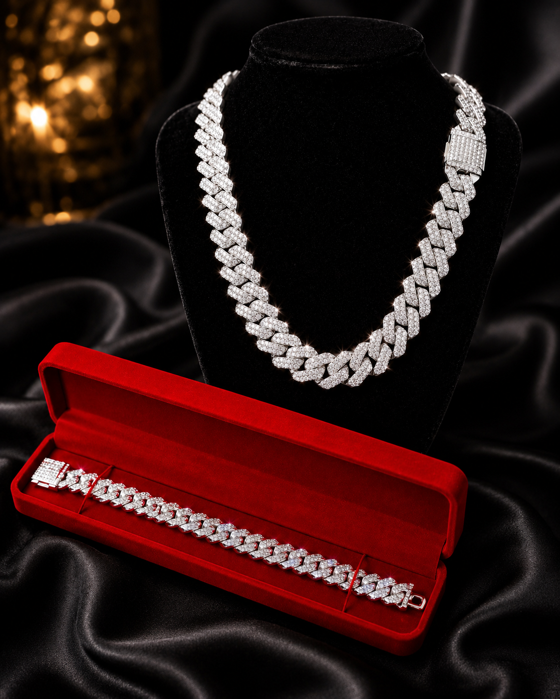 Luxury Iced Out Cuban Link Necklace And Bracelet Set | Gold and Silver Plated | Hip Hop Jewelry