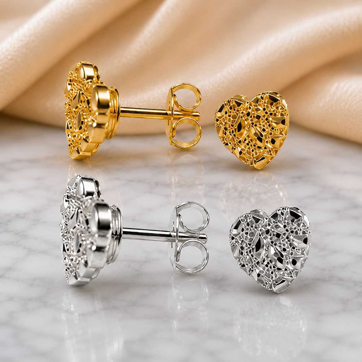 Gold/Silver Plated Nugget Heart Earrings