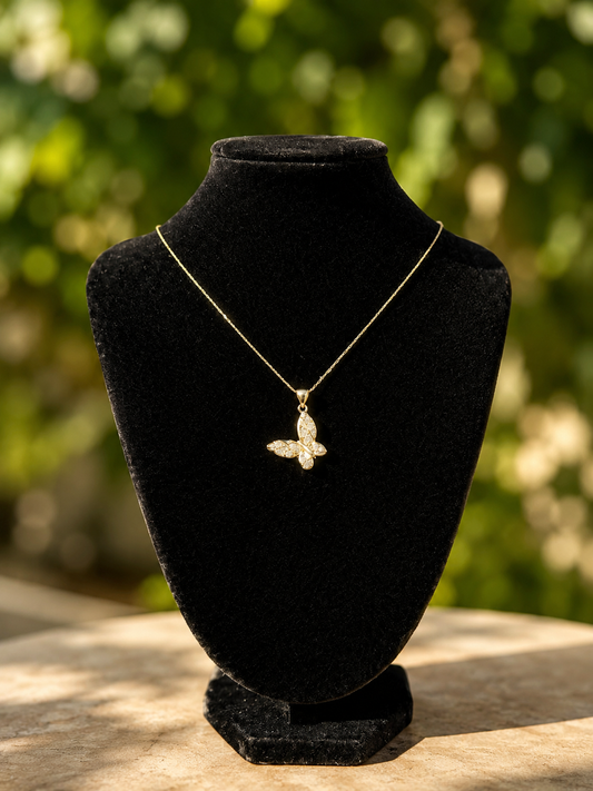 Gold Plated Butterfly Nugget Pendant with Chain