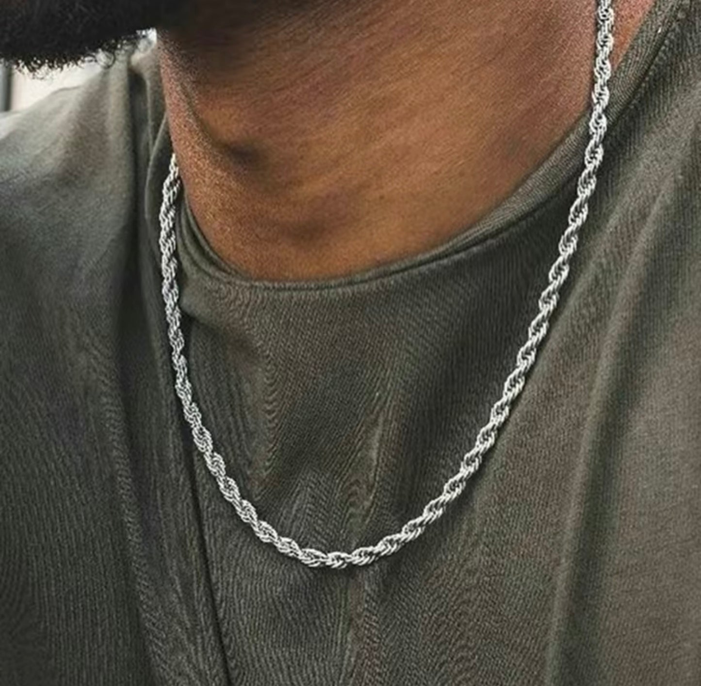 Unisex 925 Silver Plated Rope Chain Necklace