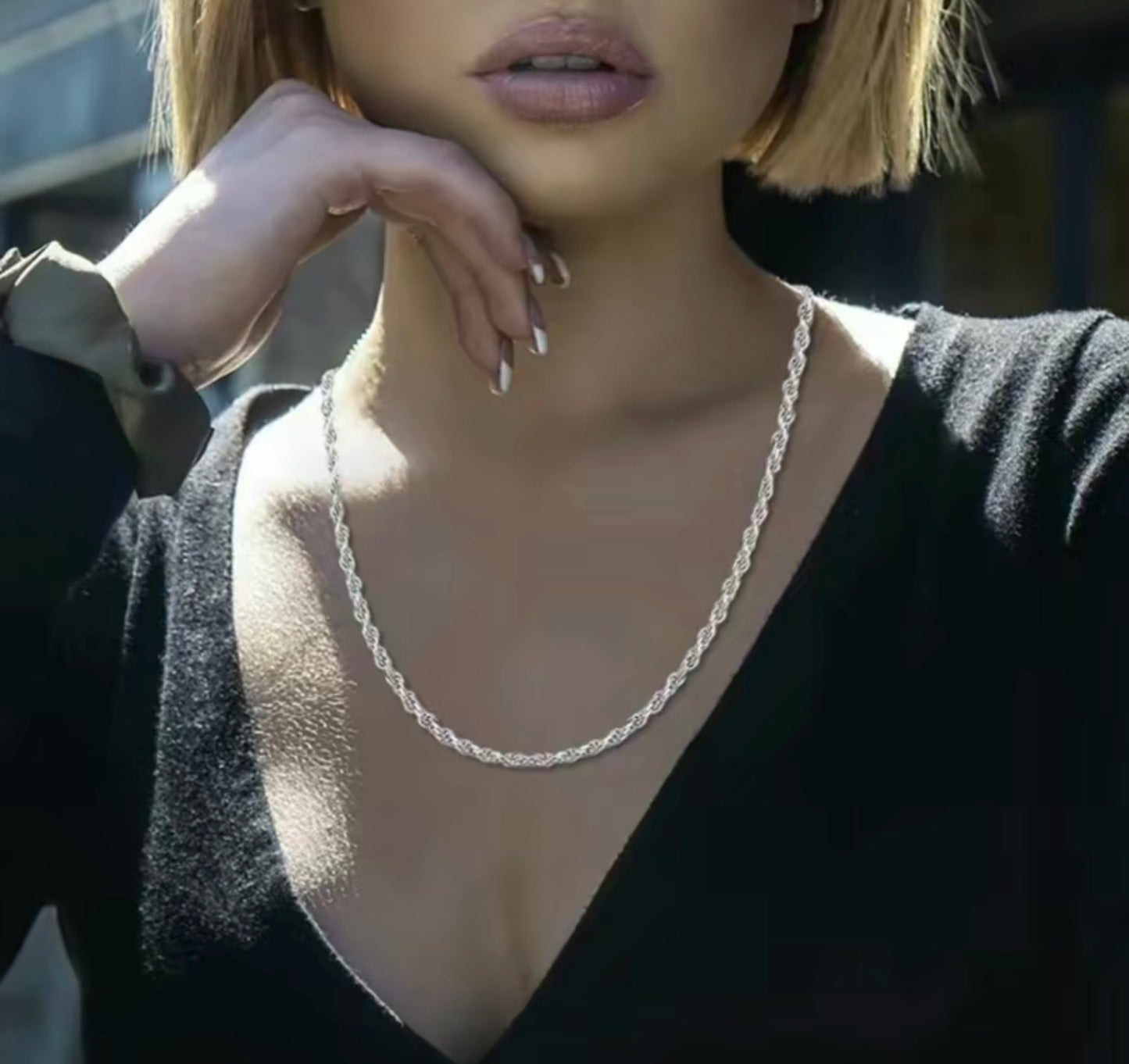 Unisex 925 Silver Plated Rope Chain Necklace