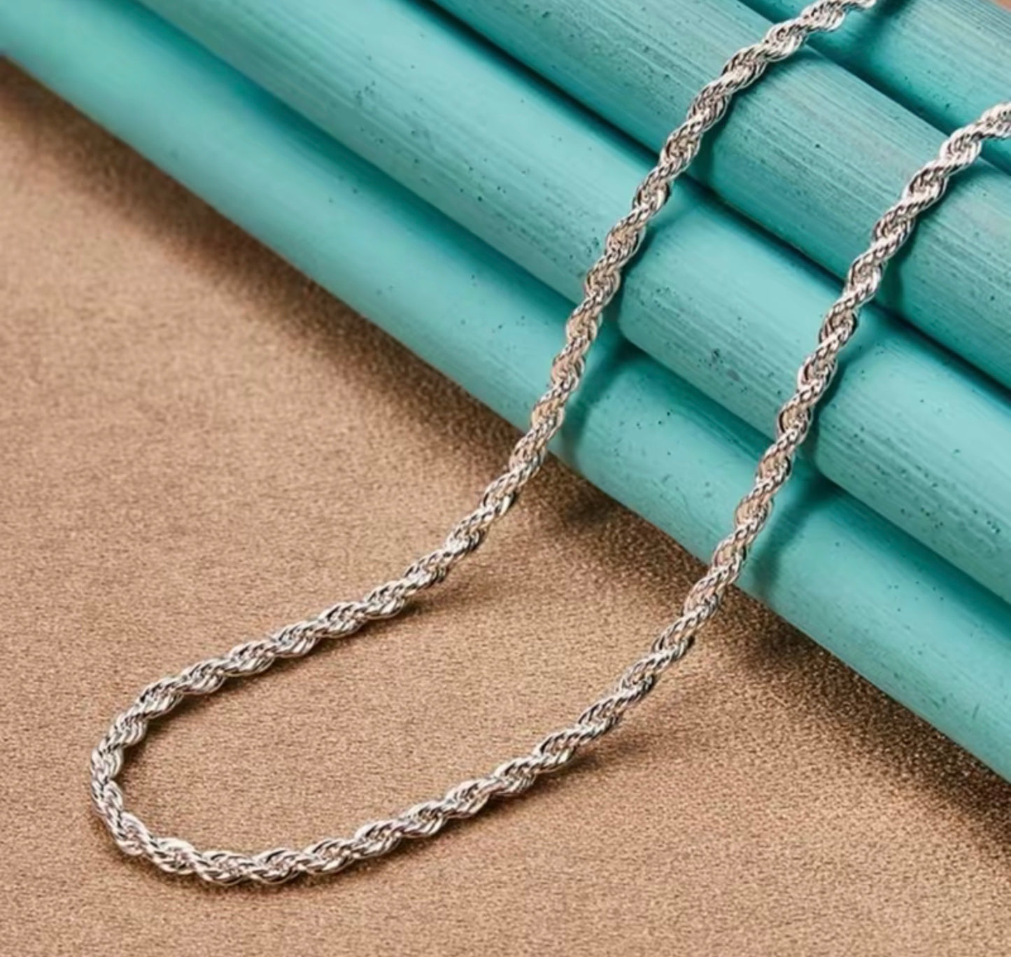 Unisex 925 Silver Plated Rope Chain Necklace