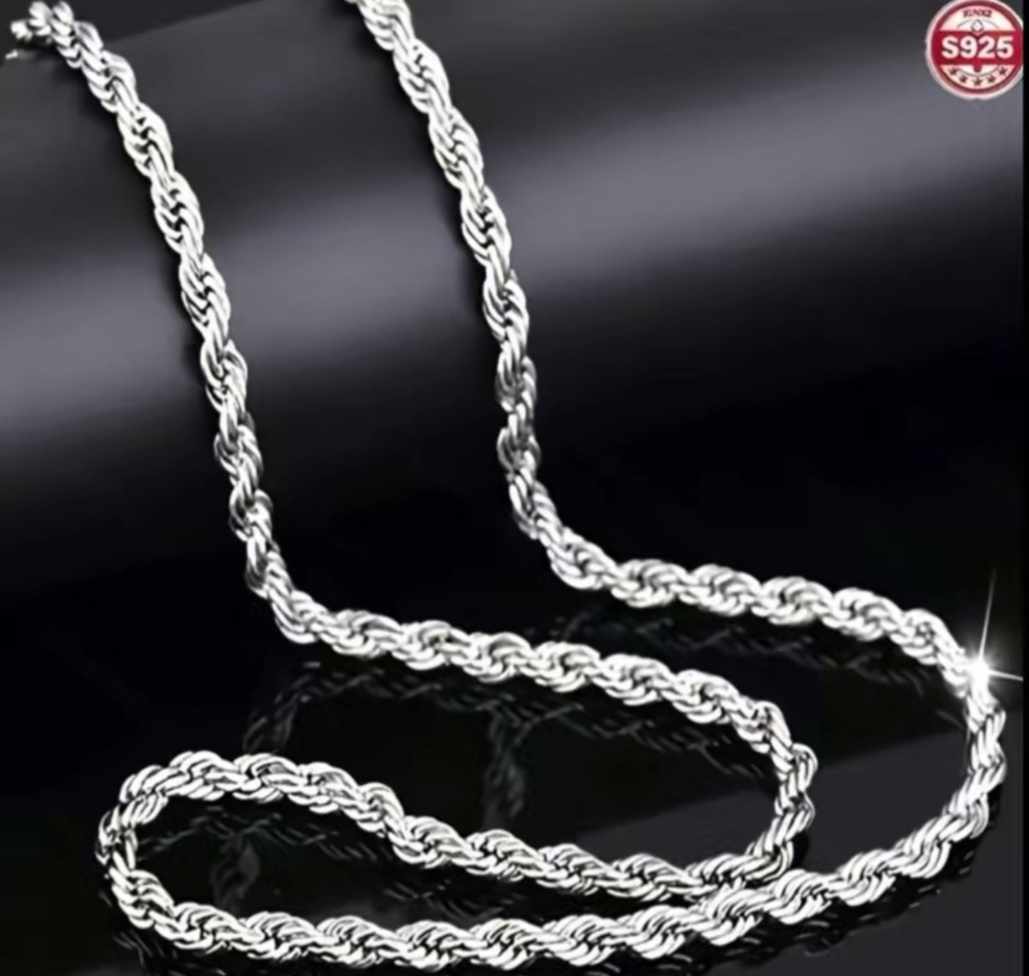 Unisex 925 Silver Plated Rope Chain Necklace