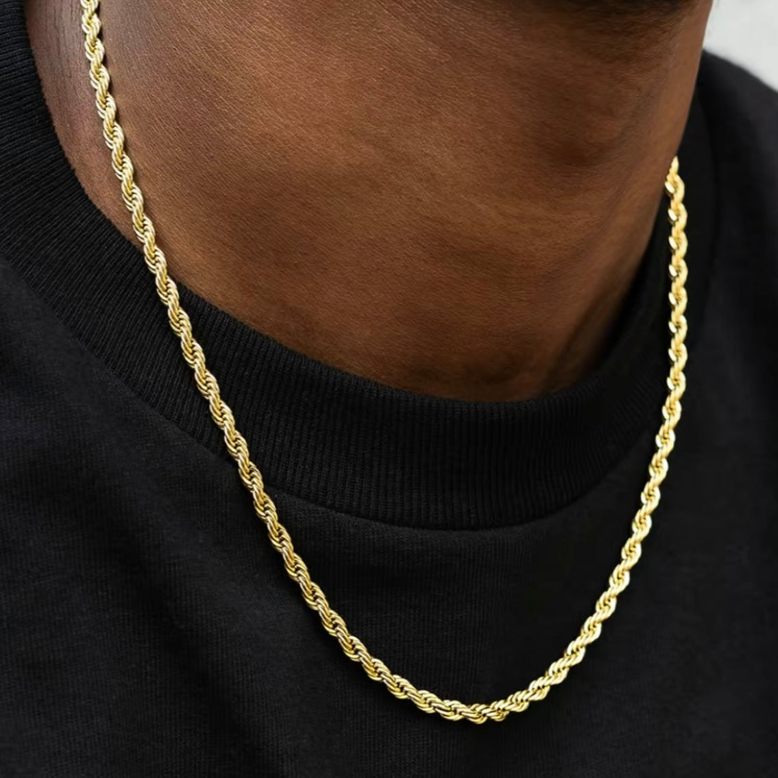 Unisex 14K Gold Plated Rope Necklace Chain