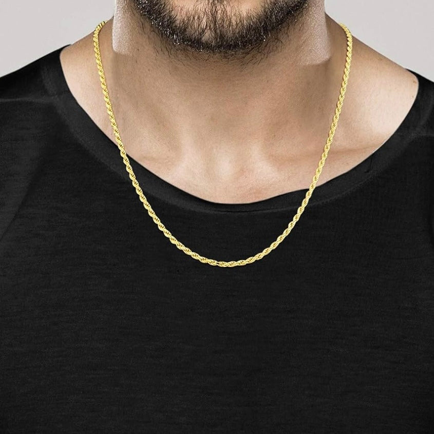 Unisex 14K Gold Plated Rope Necklace Chain