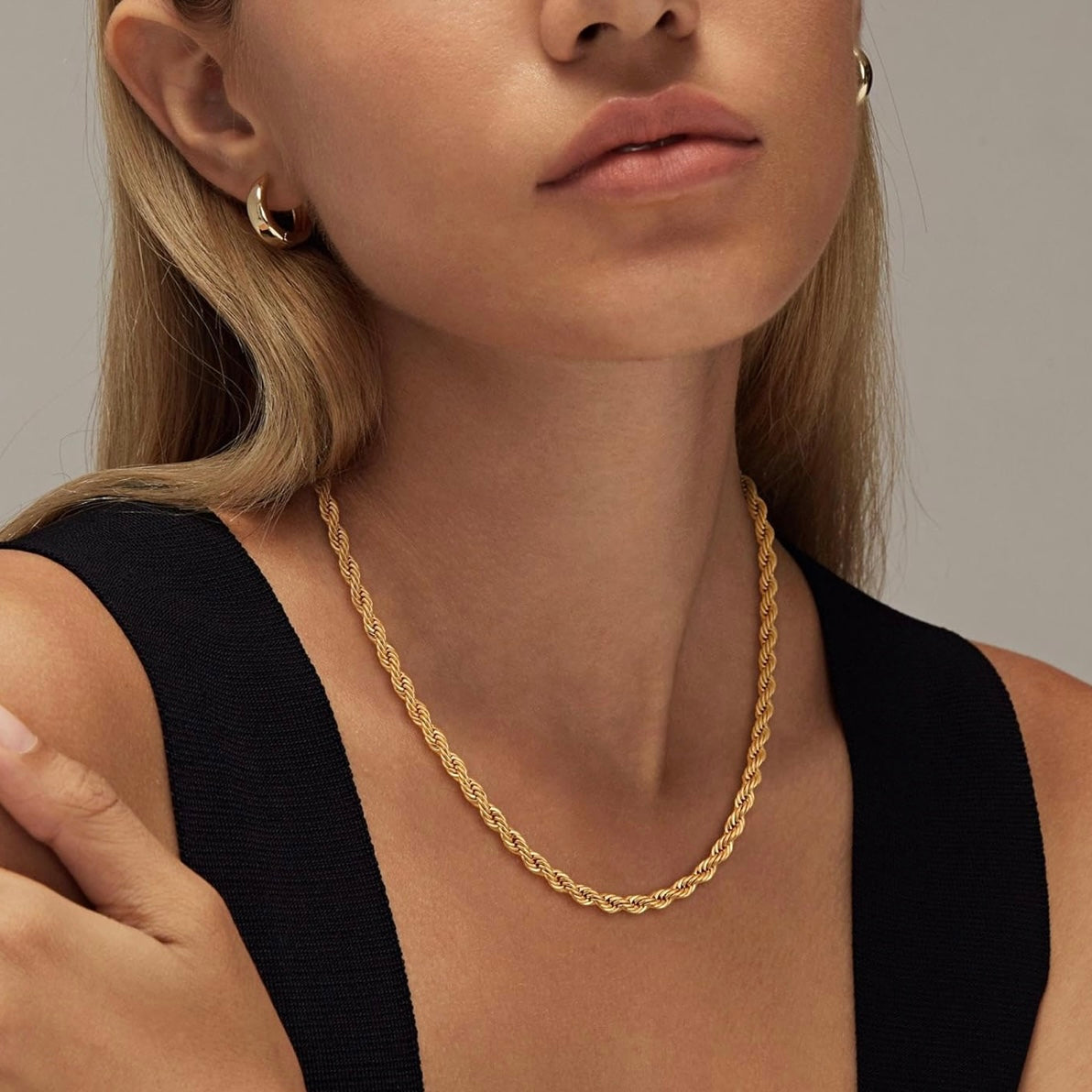Unisex 14K Gold Plated Rope Necklace Chain