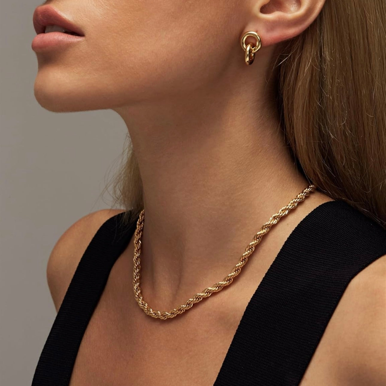 Unisex 14K Gold Plated Rope Necklace Chain