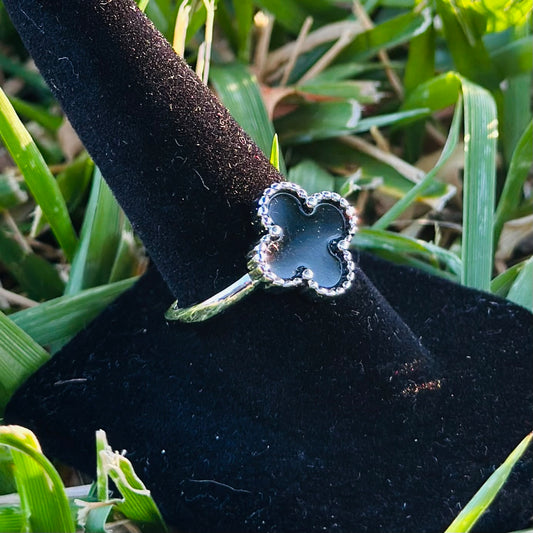 Adjustable Clover Rings - Silver Plated