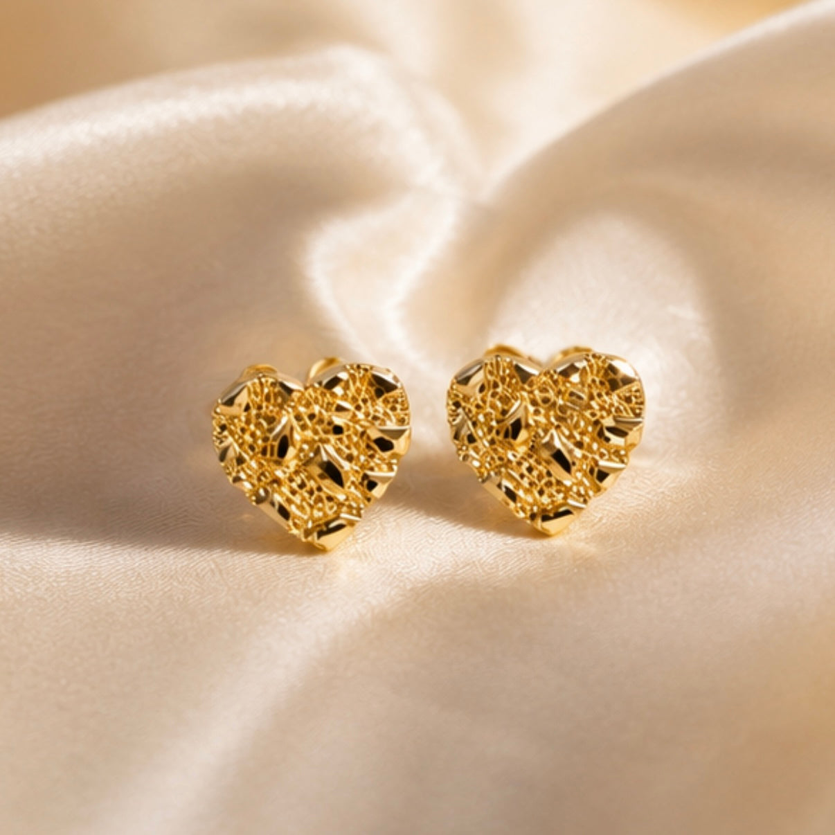 Gold Plated 18 Inches Nugget Heart Necklace and Earrings Set
